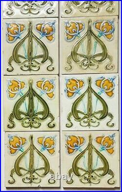 10 Reclaimed Antique Art Nouveau Fireplace Tile Set C F G