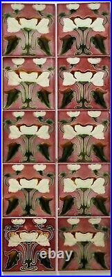 10 Very Rare Reclaimed Antique Art Nouveau Fireplace Tile Set by Corn Bros