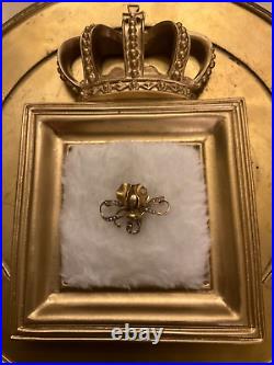 14K Art Nouveau Sweet Pea Flower Seed Pearls Bezel Set Diamond Brooch Pendant