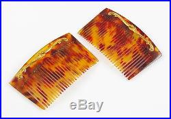 14K Gold Victorian Art Nouveau Faux Tortoise Shell Ivy Child Hair Comb Set