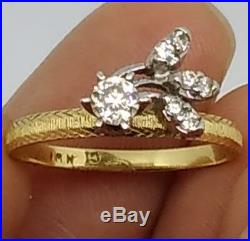 14k Gold Art Nouveau Prong Set Estate Diamond Engagement Ring Sz 6 1.6g 0.15 CTW