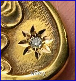 14k Yellow Rose Gold Art Nouveau Pendant w Gypsy-Set Diamond. 1-K5L7J