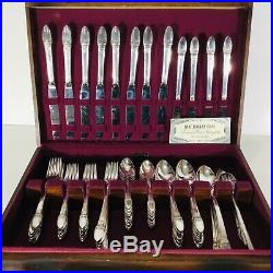 1847 Rogers Bros FIRST LOVE Silver Plate Flatware Set 89 pcs with wood box