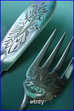 1894 Art Nouveau Sterling silver Hand engraved London Sardine knife set Orig Box