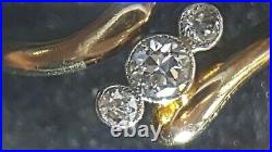 18ct vintage Art Nouveau 3 stone twist 0.3ct diamond platinum set ring size O+