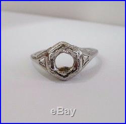 18kt White Gold Art Deco Filigree Hexagon Engagement Ring Setting 4.5 5.0 mm