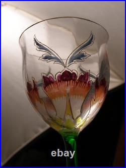 1900 Nouveau Nash H PAINTED Stain Enamel Bohemian Art Glass Stem Wine Goblet Set