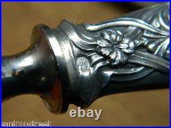 1900's Art Nouveau Carving Set Knife Fork Roast Holder Sterling Silver Tulip