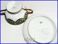 1909 Haviland Limoges HP Green Art Nouveau Deco Bouillon Cup & Saucer Set of 10