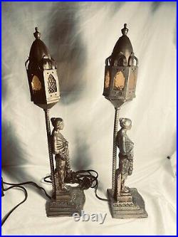 1915 Art Nouveau Gothic Set of Brass Lamps