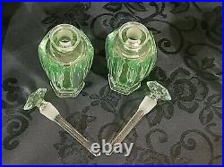 1920 Green Depression Glass Vanity SetPowder Dish, Perfume Bottles, Tray UPDATE