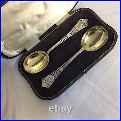 1920 Solid Silver Set of Quality Art Nouveau Style Serving Spoons. Gilded Bowls