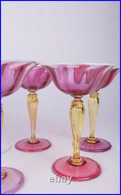 1920's Victor Durand, Set 4 Art Nouveau Champagne Stems, Hand Blown, Ruby #411