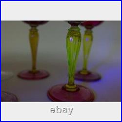 1920's Victor Durand, Set 4 Art Nouveau Champagne Stems, Hand Blown, Ruby #411