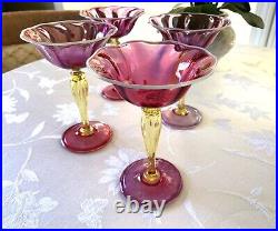 1920's Victor Durand, Set 4 Art Nouveau Champagne Stems, Hand Blown, Ruby #411