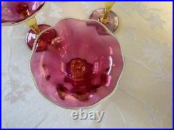 1920's Victor Durand, Set 4 Art Nouveau Champagne Stems, Hand Blown, Ruby #411