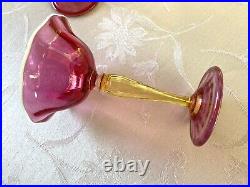 1920's Victor Durand, Set 4 Art Nouveau Champagne Stems, Hand Blown, Ruby #411