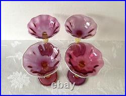 1920's Victor Durand, Set 4 Art Nouveau Champagne Stems, Hand Blown, Ruby #411