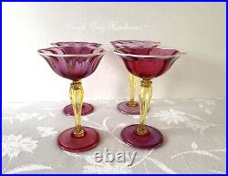 1920's Victor Durand, Set 4 Art Nouveau Champagne Stems, Hand Blown, Ruby #411