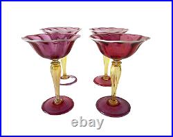 1920's Victor Durand, Set 4 Art Nouveau Champagne Stems, Hand Blown, Ruby #411