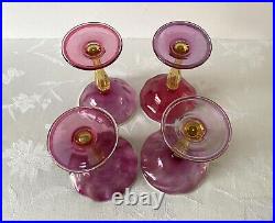 1920's Victor Durand, Set 4 Art Nouveau Champagne Stems, Hand Blown, Ruby #411