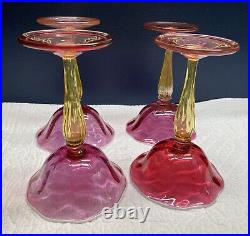 1920's Victor Durand, Set 4 Art Nouveau Champagne Stems, Hand Blown, Ruby #411