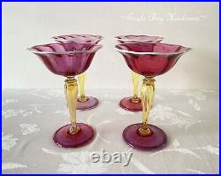 1920's Victor Durand, Set 4 Art Nouveau Champagne Stems, Hand Blown, Ruby #411