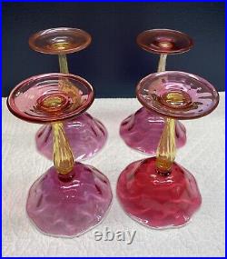 1920's Victor Durand, Set 4 Art Nouveau Champagne Stems, Hand Blown, Ruby #411