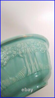1930's Homer Laughlin Art Nouveau Apple Tree Turquoise Aqua Mixing Bowls Set