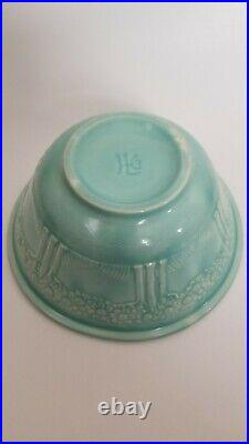 1930's Homer Laughlin Art Nouveau Apple Tree Turquoise Aqua Mixing Bowls Set