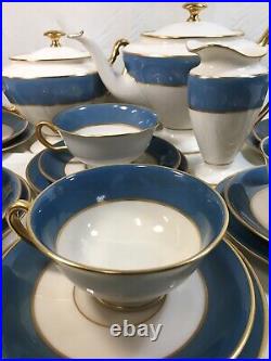 (21) 1906-1930 Rare Blue LENOX Footed TEA/DESSERT SET -Gold Trim #046D