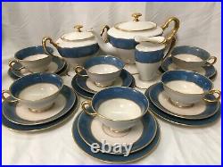 (21) 1906-1930 Rare Blue LENOX Footed TEA/DESSERT SET -Gold Trim #046D