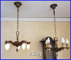298b Vintage Antique 20s 30s Ceiling Light aRT Nouveau Chandelier SET pair