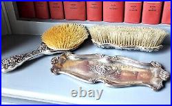 344g STERLING SILVER 3 PC ART NOUVEAU Antique Vanity Grooming Set DATED 1908