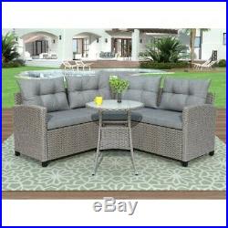 4Pcs Gray Outdoor Sofa Furniture Patio Rattan Wicker Sectional Sofa Set Cushion