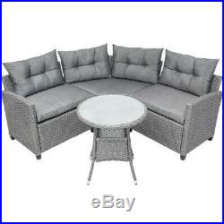 4Pcs Gray Outdoor Sofa Furniture Patio Rattan Wicker Sectional Sofa Set Cushion