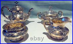 4 Pc Art Nouveau Sterling R. Wallace & Simpson Co C 1865 Tea Set 35 Troy Ounces