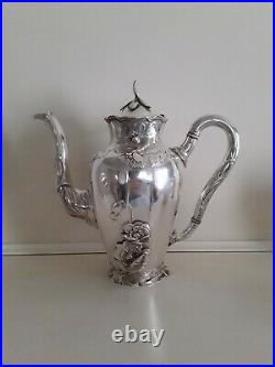 4 pcs LAZARUS POSEN Antique 800 Silver Tea Set sterling Judaica Art Nouveau