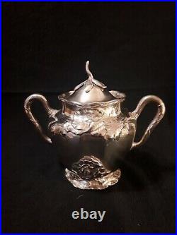 4 pcs LAZARUS POSEN Antique 800 Silver Tea Set sterling Judaica Art Nouveau