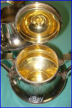 4pc Sterling silver Russian ART NOUVEAU Faberge Stefan Wakeva gilt gold Tea set