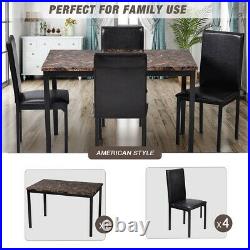 5Pcs Dining Set Kitchen Room Table Set Dining Table and 4 Leather Chairs Black