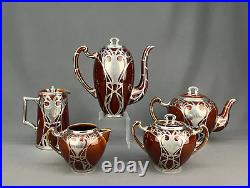 5 pc Antique Lenox Art Nouveau Tea and Coffee Set with Sterling Overlay Nr. Mint