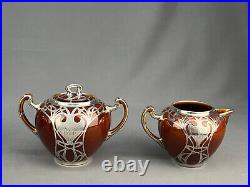 5 pc Antique Lenox Art Nouveau Tea and Coffee Set with Sterling Overlay Nr. Mint