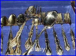 65-pc International Silver Company 24 KT Gold Plated Flatware Set in wooden box