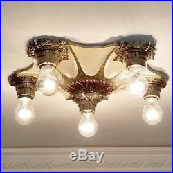 695b Vintage 20s 30s Ceiling Light Lamp Iron Fixture 5 light part of set