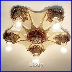 695b Vintage 20s 30s Ceiling Light Lamp Iron Fixture 5 light part of set