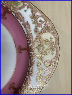 6 Antique Royal Worcester HANDPAINTED Ornate GILT PLATE Set Pink WithRose Design
