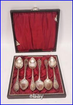 6er Set Antique Original Carl Weishaupt Art Nouveau Coffee Teaspoon 800 Silver