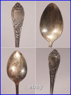 6er Set Antique Original Carl Weishaupt Art Nouveau Coffee Teaspoon 800 Silver