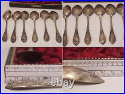 6er Set Antique Original Carl Weishaupt Art Nouveau Coffee Teaspoon 800 Silver